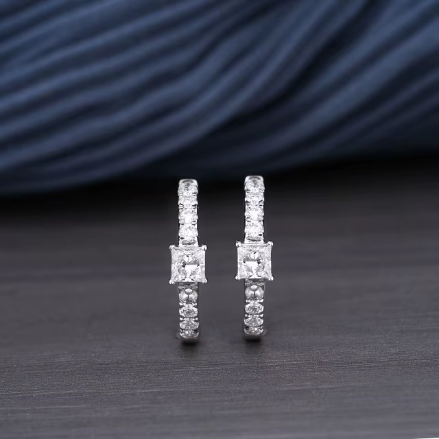 0.53 CT Lab Grown Princess Cut Diamond Hoop Earrings