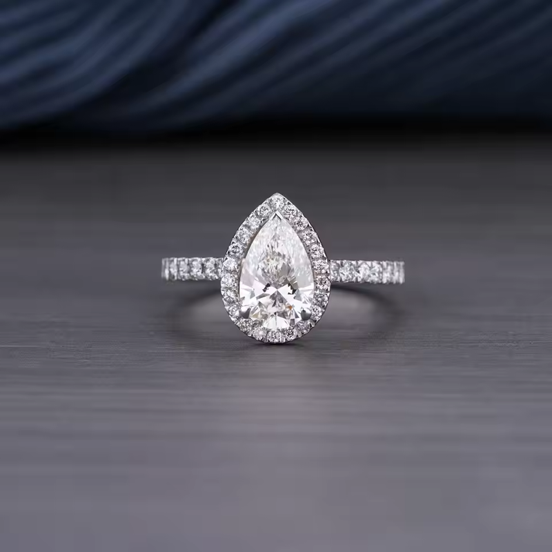 Lab Grown Pear Cut Halo Engagement Ring
