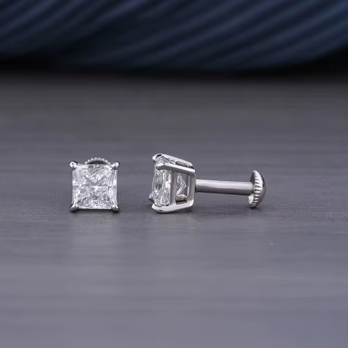 2 TCW IGI Certified Lab Grown Princess Cut Diamond Stud Earrings