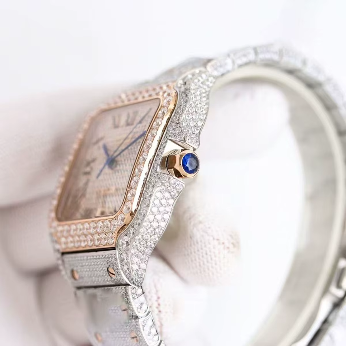 Custom Luxury Square Quartz Movement Iced Watch for Men's Collection Stainless Steel Hip Hop Jewelry High Quality 5mm Glass Dial