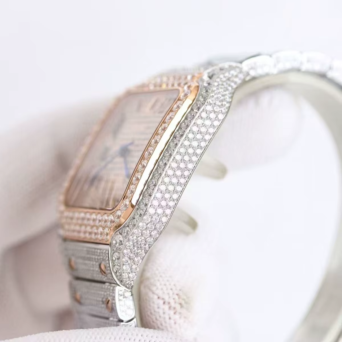 Custom Luxury Square Quartz Movement Iced Watch for Men's Collection Stainless Steel Hip Hop Jewelry High Quality 5mm Glass Dial