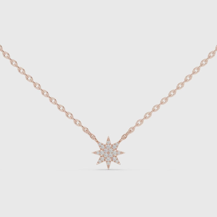 8 Point Diamond Star Pendant | Round Brilliant Cut Natural Diamond Necklace E Color VS1