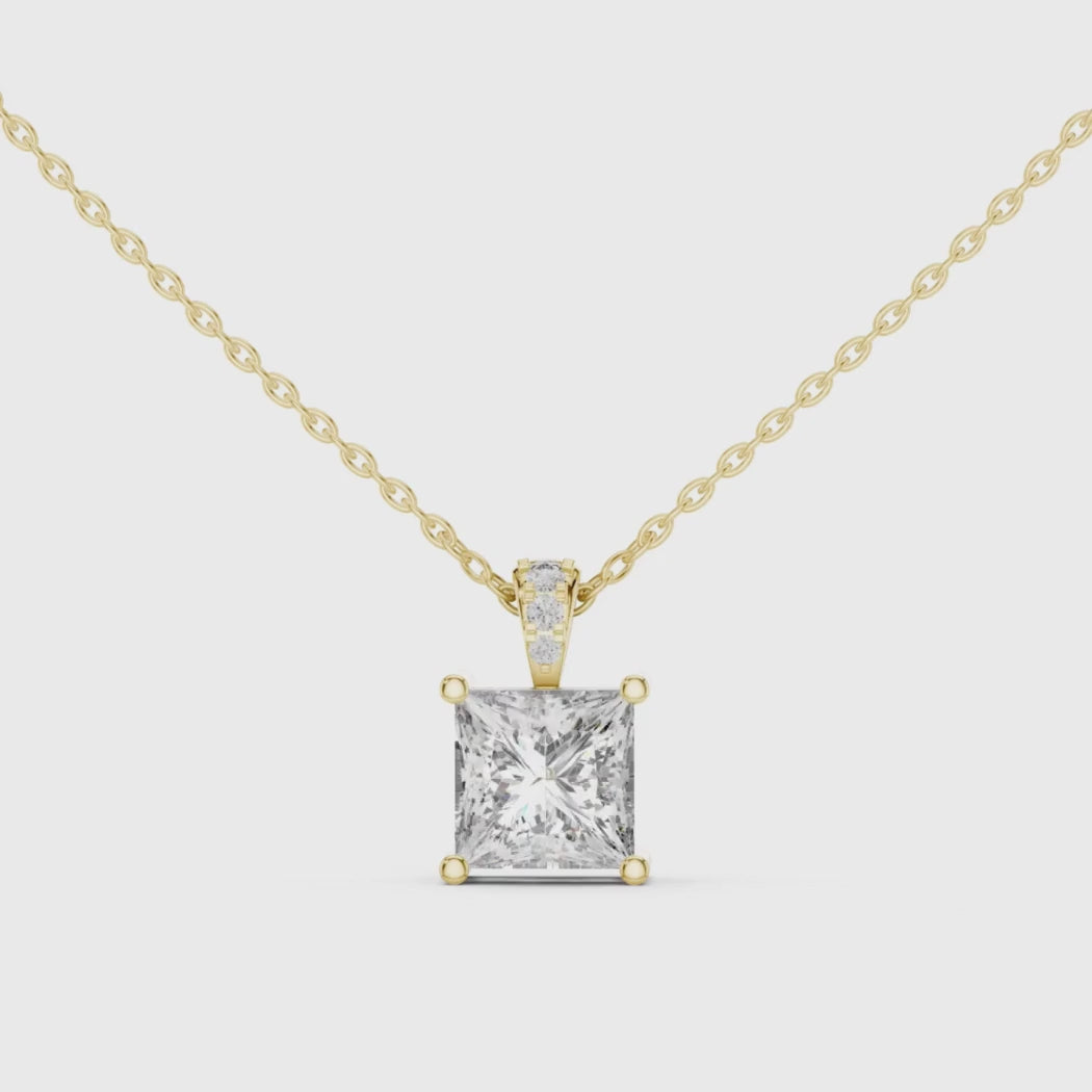 Princess Cut Diamond Pendant 1.96ct with Round Accents |  White Yellow Rose Gold Fine Jewelry Gift
