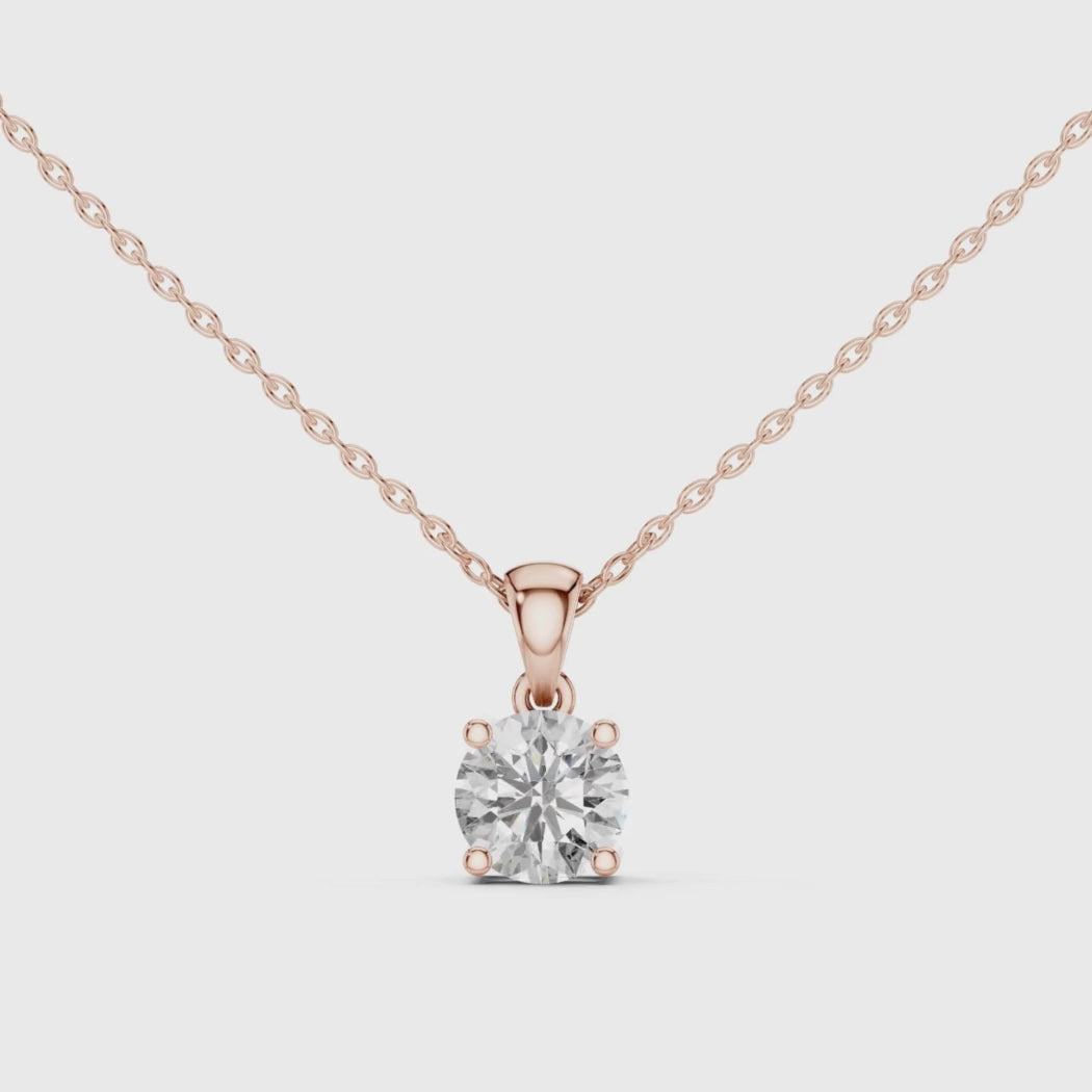 Round Diamond Solitaire Pendant Necklace | 1.20ct Total (1.00ct E VS1 Center + Accent Diamonds) | 10K-22K Gold, White Yellow Rose