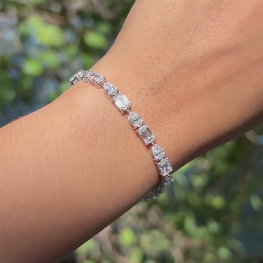Alternating Pear & Emerald-Cut CVD Diamond Tennis Bracelet in 18K White Gold
