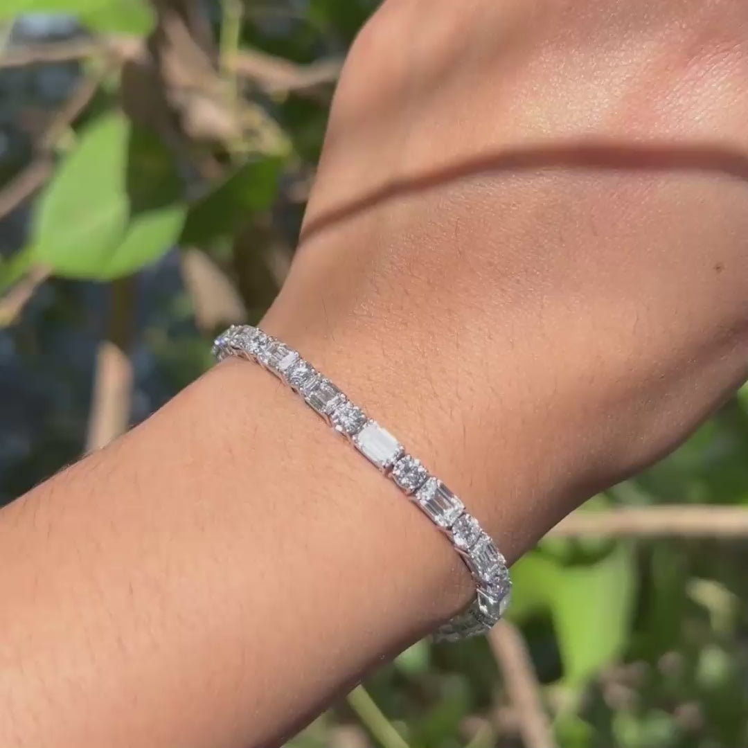 Alternating Round & Emerald-Cut CVD Diamond Tennis Bracelet in 18K White Gold