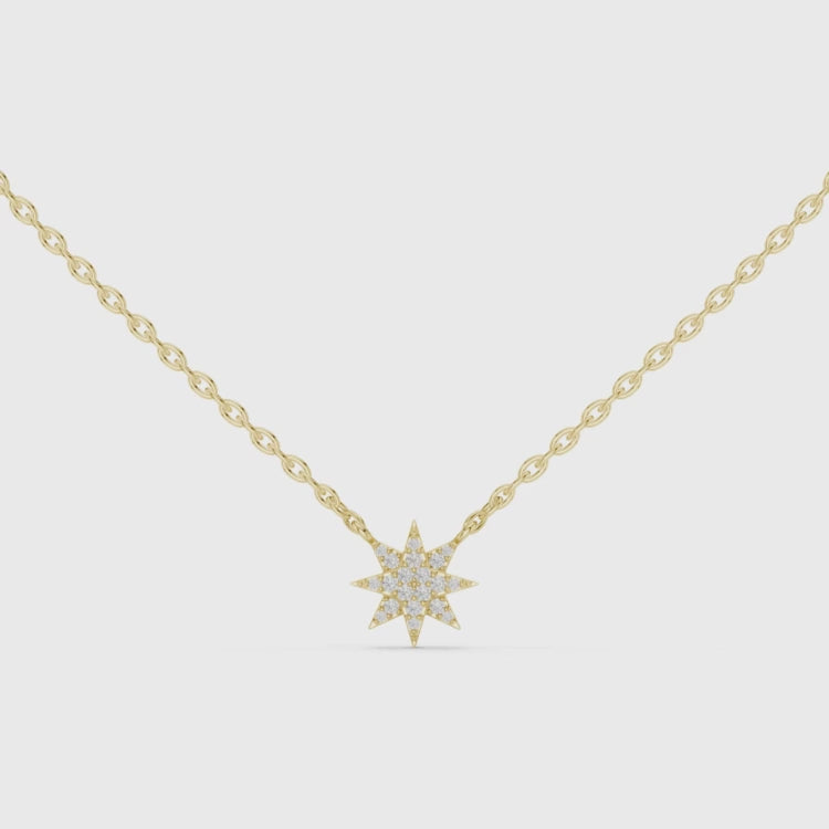 8 Point Diamond Star Pendant | Round Brilliant Cut Natural Diamond Necklace E Color VS1