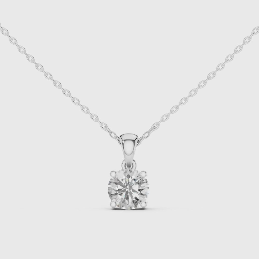 Round Diamond Solitaire Pendant Necklace | 1.20ct Total (1.00ct E VS1 Center + Accent Diamonds) | 10K-22K Gold, White Yellow Rose