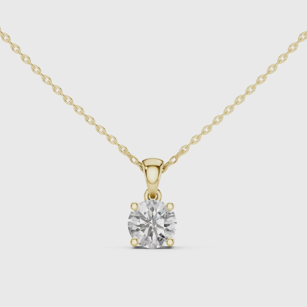 Round Diamond Solitaire Pendant Necklace | 1.20ct Total (1.00ct E VS1 Center + Accent Diamonds) | 10K-22K Gold, White Yellow Rose